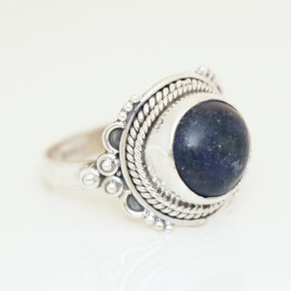 Bijoux ethniques Indiens bague argent 925 et pierre fine rond  - 018 Lapis-Lazuli c