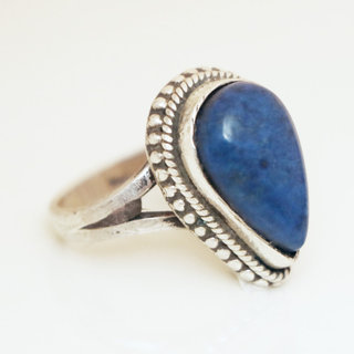 Bijoux ethniques Indiens bague argent 925 et pierre fine goutte Lapis-Lazuli Bleu - Inde 020 c