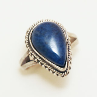 Bijoux ethniques Indiens bague argent 925 et pierre fine goutte Lapis-Lazuli Bleu - Inde 020