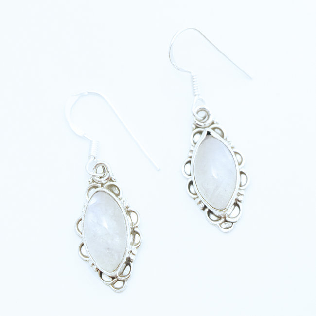 Boucles d'oreilles argent massif 925 marquise et Pierre de lune - Inde 004