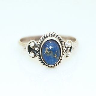 Bijoux ethniques Indiens bague fine en argent 925 filigranes et pierre ovale Lapis Lazuli Bleu - 023 b