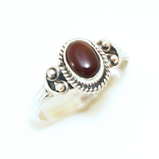 Bijoux ethniques Indiens bague fine en argent 925 filigranes et pierre ovale Cornaline orang marron - 023  b