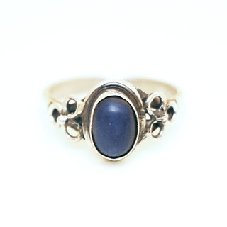 Bijoux ethniques Indiens bague fine argent 925 filigranes et pierre fine ovale Lapis-Lazuli bleu - Inde 027 b