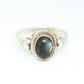 Bijoux ethniques Indiens bague fine argent 925 filigranes et pierre fine ovale Labradorite - Inde 028 b