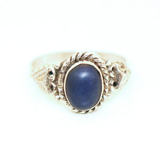 Bijoux ethniques Indiens bague fine argent 925 filigranes et pierre fine ovale Lapis-Lazuli Bleu - Inde 029 b