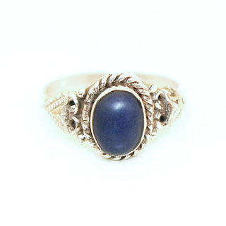 Bijoux ethniques Indiens bague fine argent 925 filigranes et pierre fine ovale Lapis-Lazuli Bleu - Inde 029 b