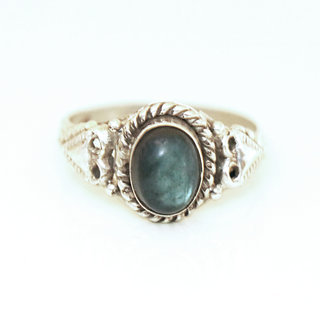 Bijoux ethniques Indiens bague fine argent 925 filigranes et pierre fine ovale Labradorite - Inde 029 b