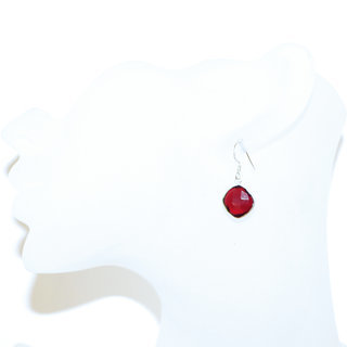 Bijoux Indiens Ethniques boucles d'oreilles argent 925 et pierre fine losange carré - Inde 005 Grenat rouge b