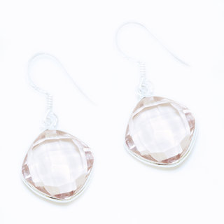 Bijoux Indiens Ethniques boucles d'oreilles argent 925 et pierre fine losange carr - Inde 005 Morganite rose