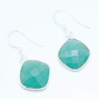 Bijoux Indiens Ethniques boucles d'oreilles argent 925 et pierre fine losange carr - Inde 005 Agate verte