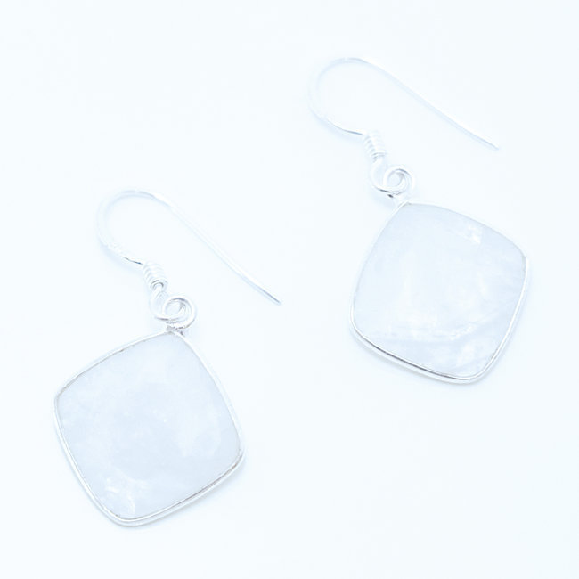Boucles d'oreilles argent massif 925 losanges facettes et Pierre de Lune - Inde 005