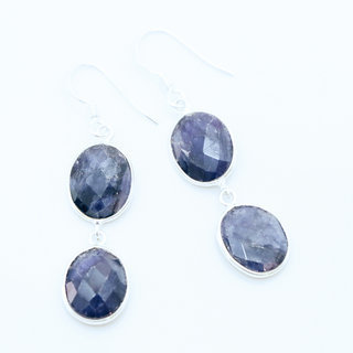 Bijoux Indiens Ethniques boucles d'oreilles argent 925 et pierre fine double ovale - Inde 006 Lapis Lazuli