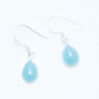 Bijoux Indiens Ethniques boucles d'oreilles petites gouttes argent 925 et pierre fine Calcdoine bleue- Inde 001