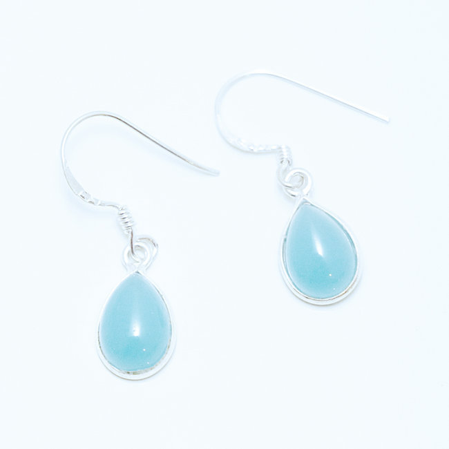 Boucles d'oreilles argent massif 925 gouttes et Calcédoine bleue - Inde 001