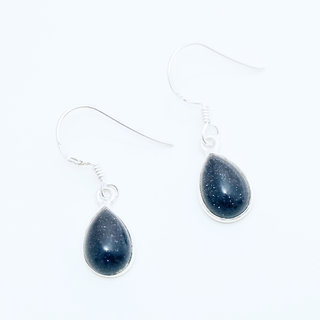 Bijoux Indiens Ethniques boucles d'oreilles petites gouttes argent 925 et pierre fine Pierre de Soleil bleue paillette- Inde 001 