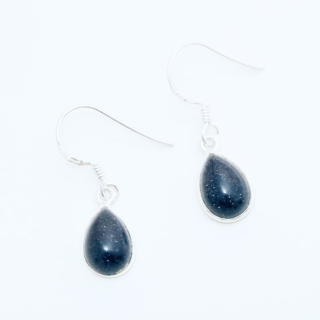 Boucles d'oreilles gouttes argent 925 et Pierre de Soleil bleue - Inde 001