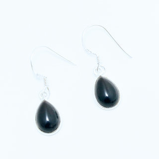 Bijoux Indiens Ethniques boucles d'oreilles petites gouttes argent 925 et pierre fine Onyx noir - Inde 001