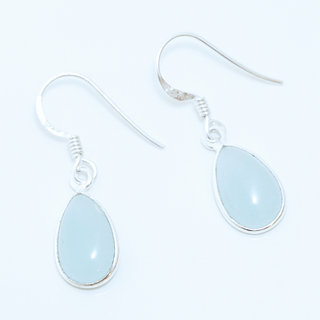 Bijoux Indiens Ethniques boucles d'oreilles goutte argent 925 et pierre fine - Inde 002 Calcdoine Bleue