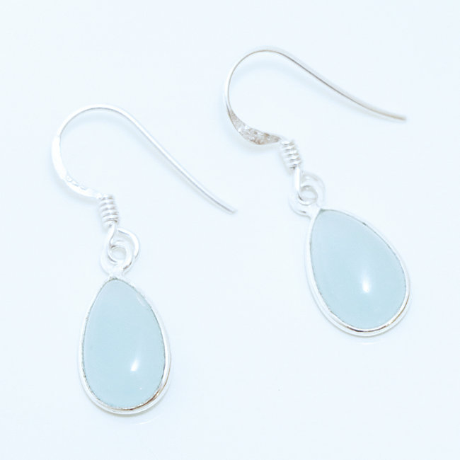 Boucles d'oreilles argent massif 925 gouttes et Calcédoine bleue - Inde 002