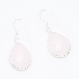 Bijoux Indiens Ethniques boucles d'oreilles argent 925 et pierre fine goutte - Inde 009 Quartz rose