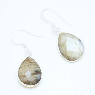 Bijoux Indiens Ethniques boucles d'oreilles argent 925 et pierre fine goutte - Inde 009 Labradorite