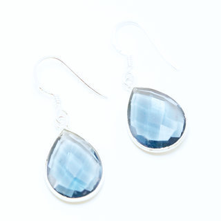 Bijoux Indiens Ethniques boucles d'oreilles argent 925 et pierre fine goutte - Inde 009 Iolite bleue