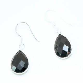 Bijoux Indiens Ethniques boucles d'oreilles argent 925 et pierre fine goutte - Inde 010 Onyx noir