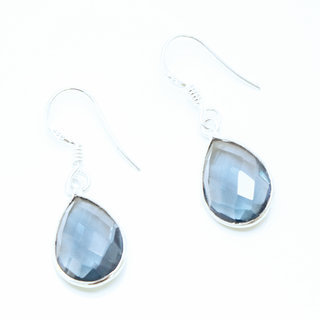 Bijoux Indiens Ethniques boucles d'oreilles argent 925 et pierre fine goutte - Inde 010 Iolite bleue