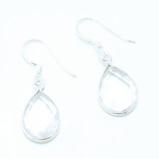 Bijoux Indiens Ethniques boucles d'oreilles argent 925 et pierre fine goutte - Inde 010 Cristal de roche transparent