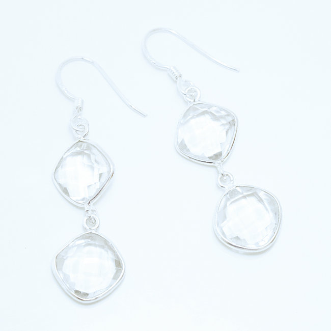 Boucles d'oreilles argent massif 925 losanges facettes et Cristal - Inde 011