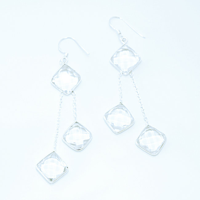 Boucles d'oreilles argent massif 925 losanges facettes et Cristal - Inde 012