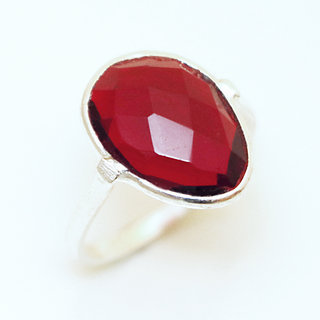 Bijoux ethniques Indiens bague argent 925 et pierre fine - 001 Grenat rouge