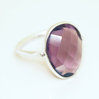 Bijoux ethniques Indiens bague facette argent 925 et pierre fine - 001 Amthyste violet mauve