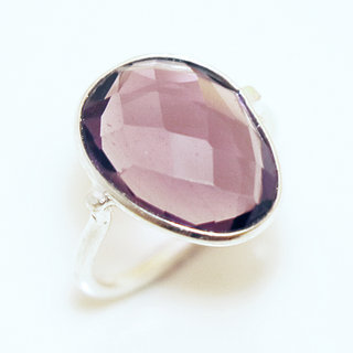 Bijoux ethniques Indiens bague facette argent 925 et pierre fine - 001 Amthyste violet mauve b