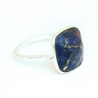 Bijoux ethniques Indiens bague fine argent 925 facettes et pierre fine carre losange Lapis Lazuli bleu - Inde 032 b