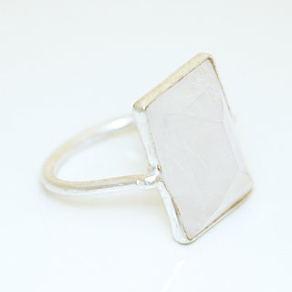 Bijoux ethniques Inde bague argent 925 facettes et pierre fine rectangle Pierre de Lune - Inde 033 b