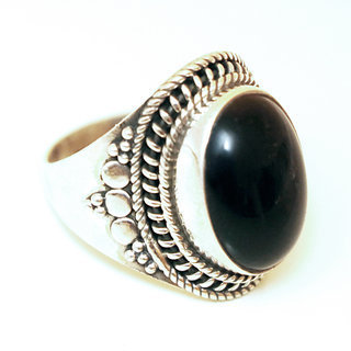 Bijoux ethniques Indiens bague argent 925 ovale filigranes et pierre fine Onyx Noir - Inde 017S  b