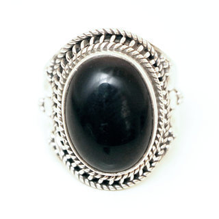 Bijoux ethniques Indiens bague argent 925 ovale filigranes et pierre fine Onyx Noir - Inde 017S  c