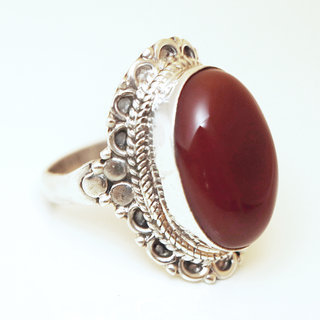 Bijoux ethniques Indiens bague ovale argent 925 filigranes et pierre fine Cornaline orange - Inde 021 b