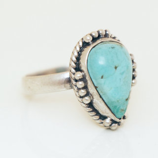 Bijoux ethniques Inde bague argent 925 et pierre fine goutte - 036 Turquoise c