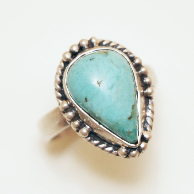 Bague goutte filigranes argent 925 et turquoise naturelle - Inde 036