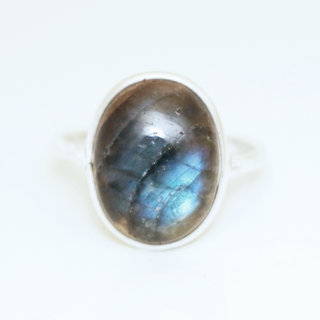 Bijoux ethniques Indiens bague argent 925 et pierre fine ovale - 040 Labradorite b