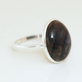 Bijoux ethniques Indiens bague argent 925 et pierre fine ovale - 040 Labradorite c