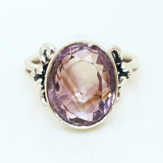 Bijoux ethniques Indiens bague argent 925 ovale facettes et pierre fine Amthyste violet mauve - Inde 041 b