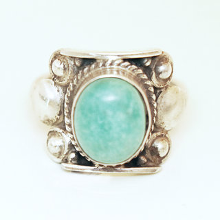 Bijoux ethniques Indiens bague argent 925 ovale filigranes et pierre fine Turquoise naturelle vritable - Inde 015 b