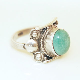 Bijoux ethniques Indiens bague argent 925 ovale filigranes et pierre fine Turquoise naturelle vritable - Inde 015 c