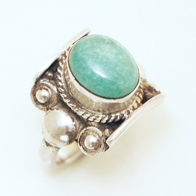 Bague chevalière filigranes argent 925 et Turquoise naturelle - Inde 015