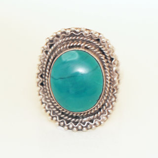 Bijoux ethniques Indiens bague Turquoise et argent 925 pierre fine ovale - 043  b