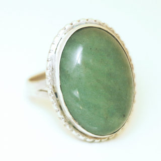 Bijoux ethniques Indiens bague argent 925 ovale filigranes et pierre fine grande Aventurine verte - Inde 046 b