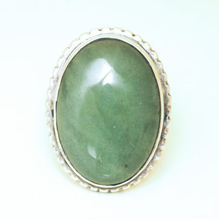 Bijoux ethniques Indiens bague argent 925 ovale filigranes et pierre fine grande Aventurine verte - Inde 046 c